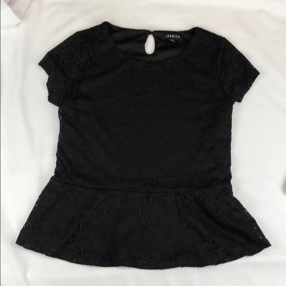 Black Lace Peplum Blouse, Size Petite Large